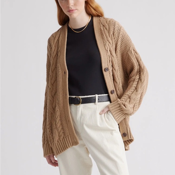 Quince Sweaters - Quince 100% Organic Cotton Oversized Cable Cardigan in Camel women’s size XS